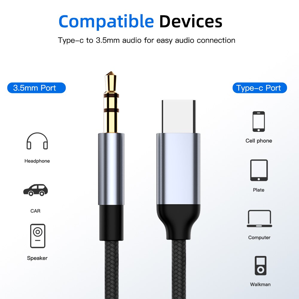 USB C to 3.5 MM Jack AUX Cable DAC Type-C Audio Cabel for Car Speaker Headphone Auxiliary Adapter For Huawei Sumsang Xiaomi Vivo