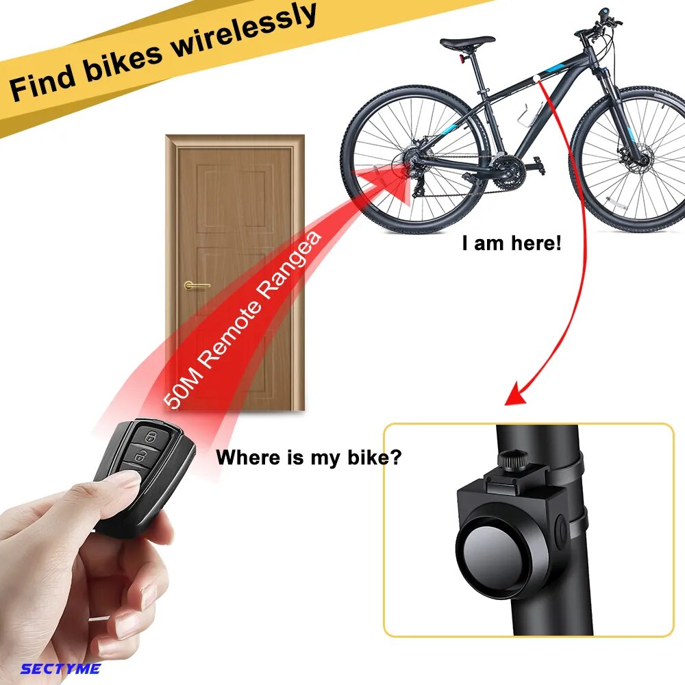 Sectyme Wireless Waterproof Bike Vibration Alarm USB Charging Remote Control Motorcycle Electric Bicycle Security Burglar Alarm