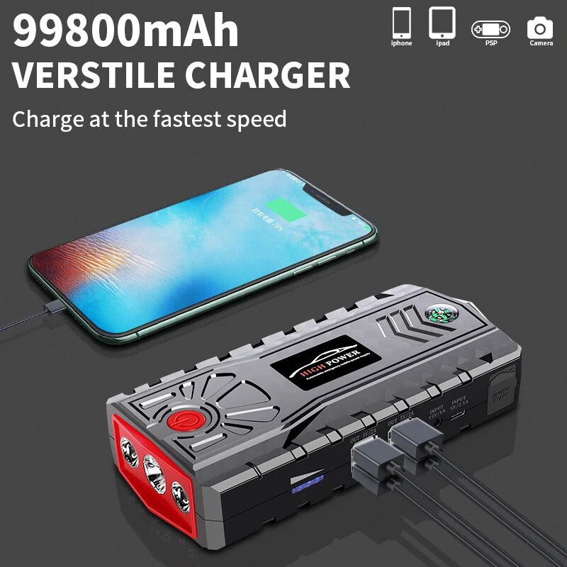 Car Jump Starter 99800mAh Power Bank 12V Portable Car Battery Booster Charger Air Pump Tyre Inflator Compressor Starting Device