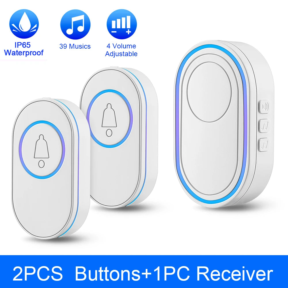 Awapow IP65 Waterproof Wireless Doorbell Smart Home Outdoor Door Bell 39 Ringtone 4 Volume Adjustable LED Flash Security Alarm