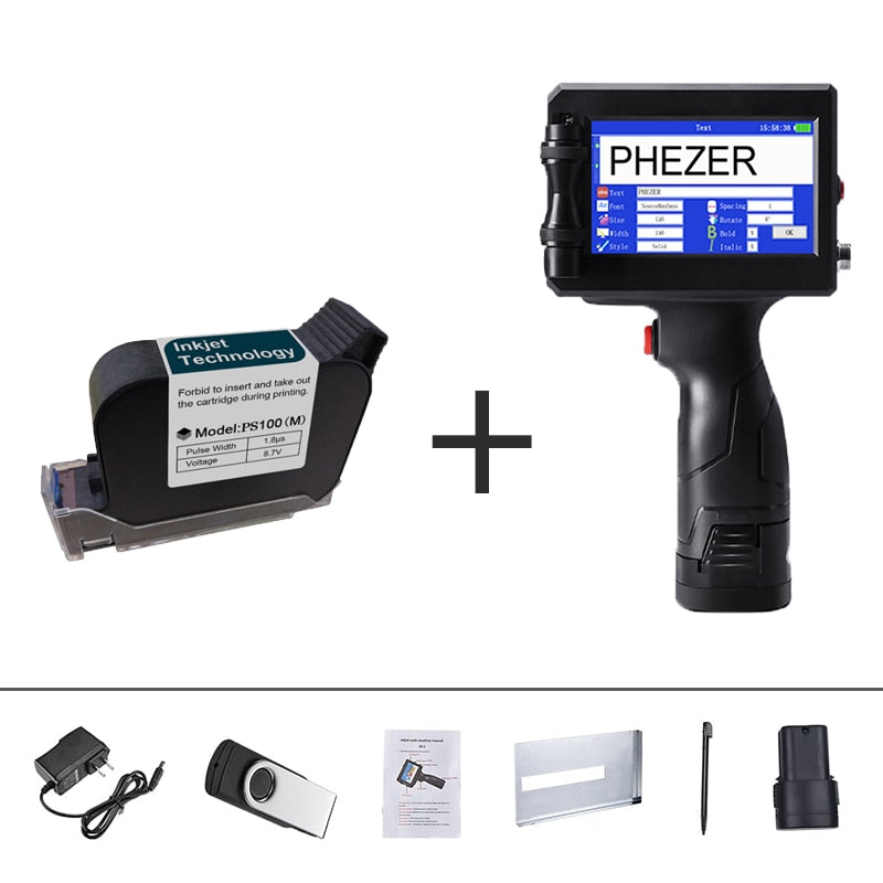 Phezer P15 QR Bar Batch Code Date Number Logo Expiry Date Label Printer 12.7mm Handheld Inkjet Printer 25 Languages Portable