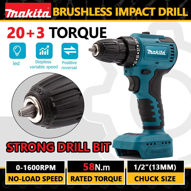 Makita 18V 1000Nm Brushless Rechargeable 10mm Impact Driver Electric Drill Electric Tool Impact Screwdriver Electric Drill