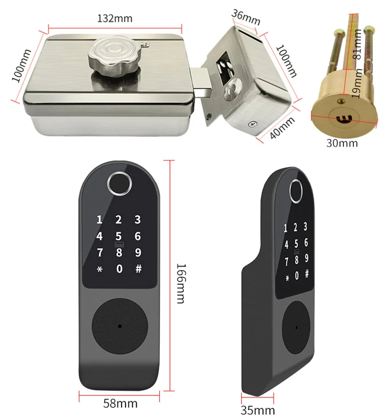 TIAGO Tuya Wifi Waterproof Smart Door Lock TTLock App Digital Fingerprint Card Password Key Outdoor Electronic Gate Lock