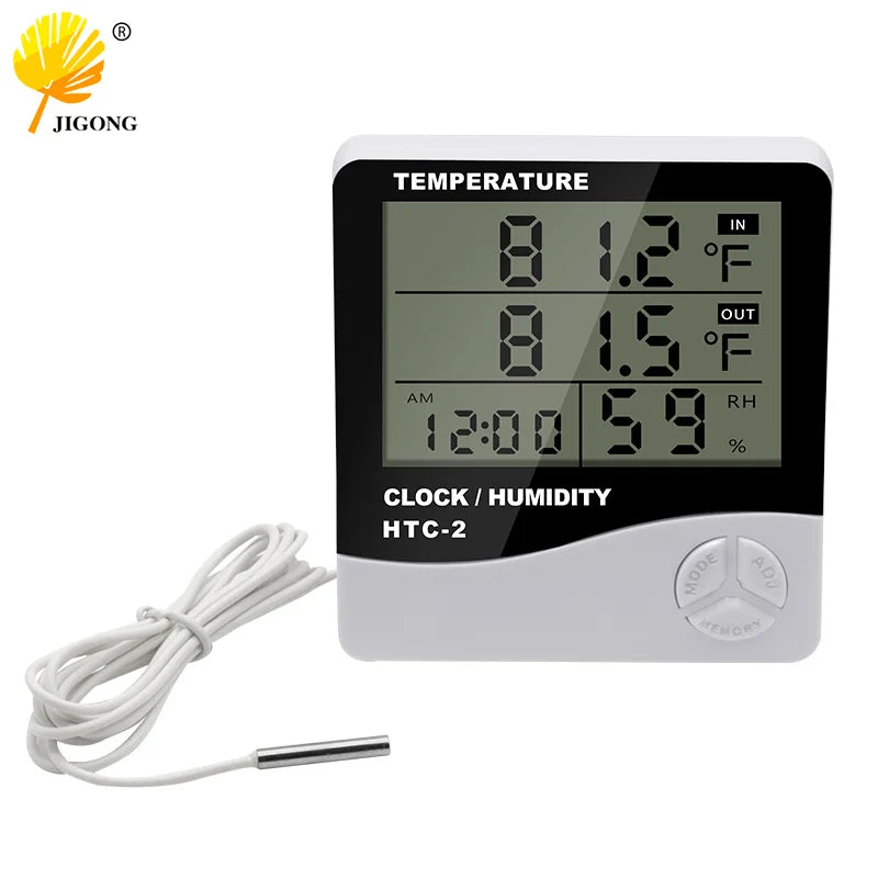 Thermometer Hygrometer Electronic Temperature Humidity Tester Meter Clock Alarm Indoor Outdoor Probe High accuracy LCD Digital