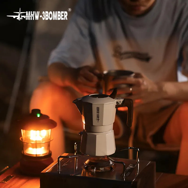MHW-3BOMBER Stovetop Espresso and Coffee Maker Double Valve Moka Pot Classic Italian and Cuban Café Brewing Travel Camping Tools