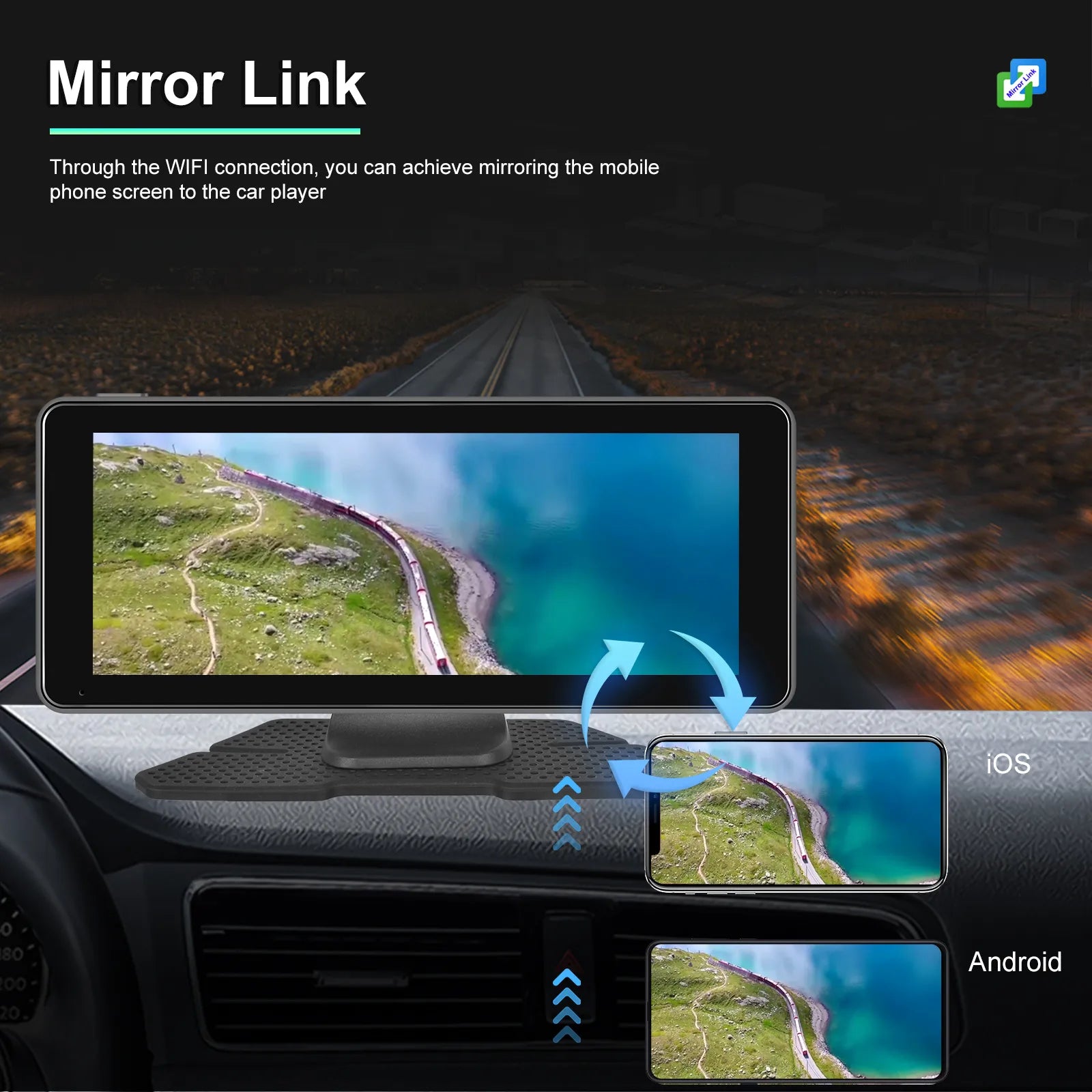 Podofo  6.86" Car Mirror Recording Carplay Android Auto Wireless Connection GPS Navigation HD Screen Dashboard DVR AI Voice