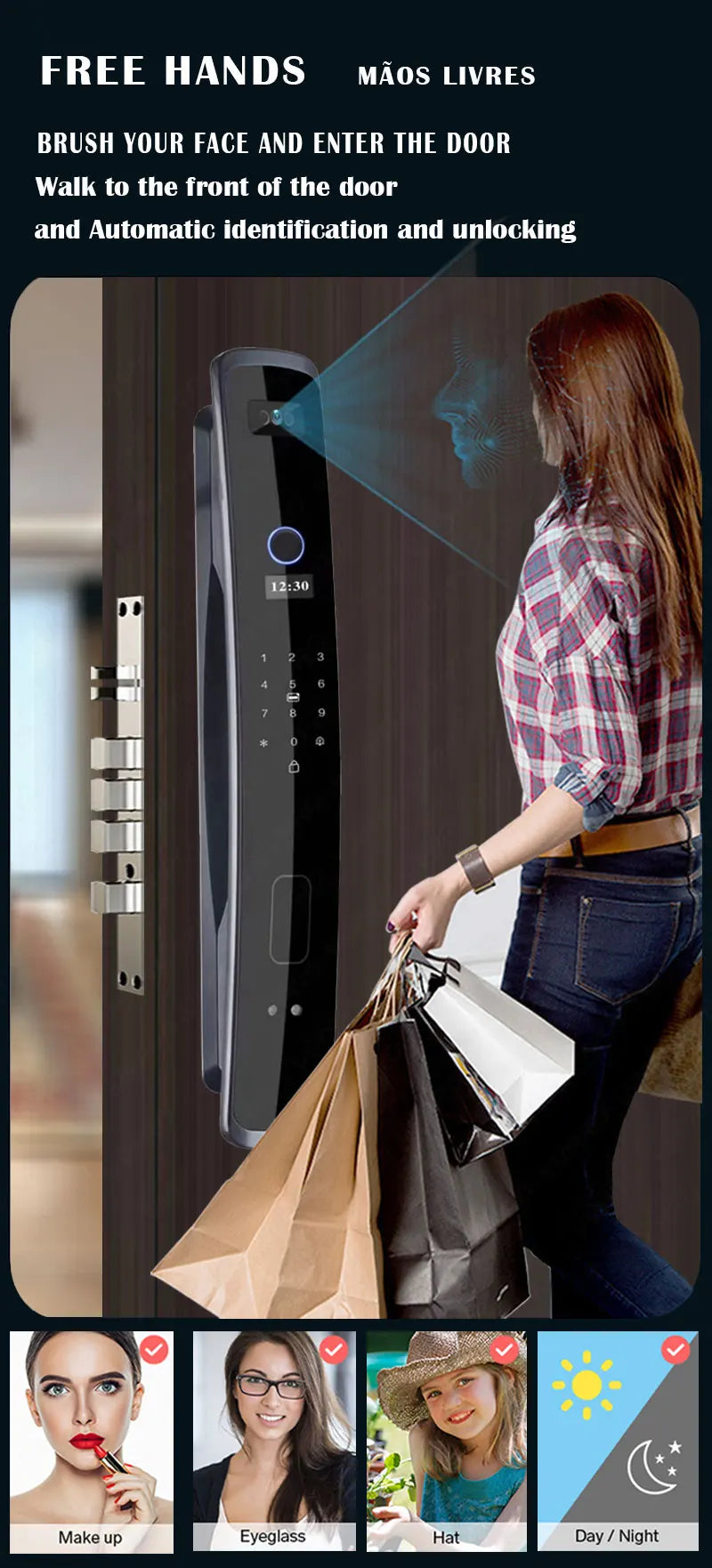 3d Face Recognition Fingerprint Waterproof Smart Door Lock Wifi Remote Photo Control Unlocking with App Key Nfc Card Rfid