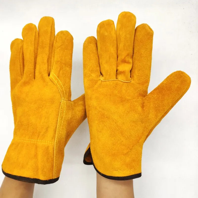 A5 Men Work Gloves Soft Cowhide Driver Hunting Driving Farm Garden Welding Security Protection Safety Mechanic Glove