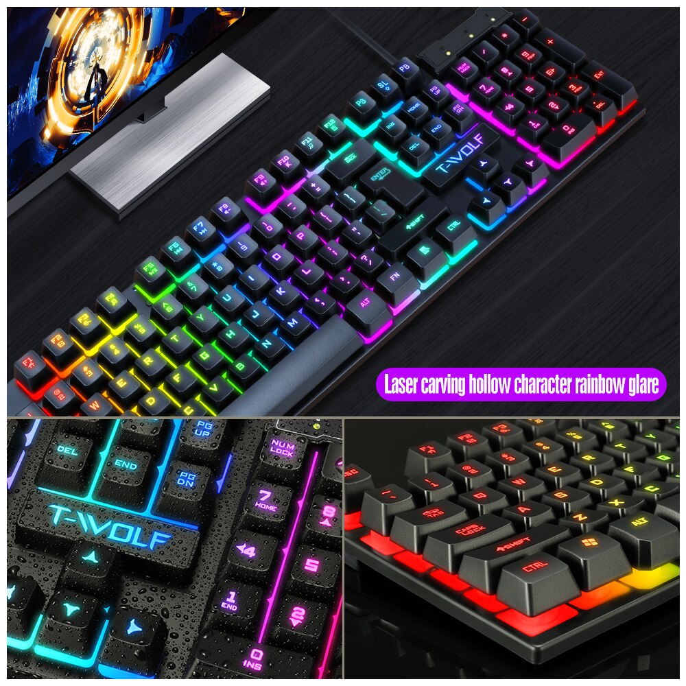 TF200 Wired Gaming Keyboard And Mouse Combos  Office Keyboard Mouse Set For PC Kit Gamer And Computer Kits Spanish English