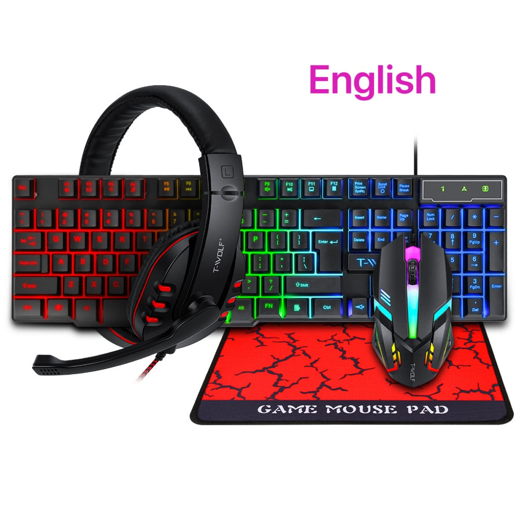 4 in 1 Gaming Keyboard And Mouse Combos To Gaming Set Up PC Sets For Gaming Kits  Of Keyboard Mouse Set Gamer Kit EN Spanish Rus
