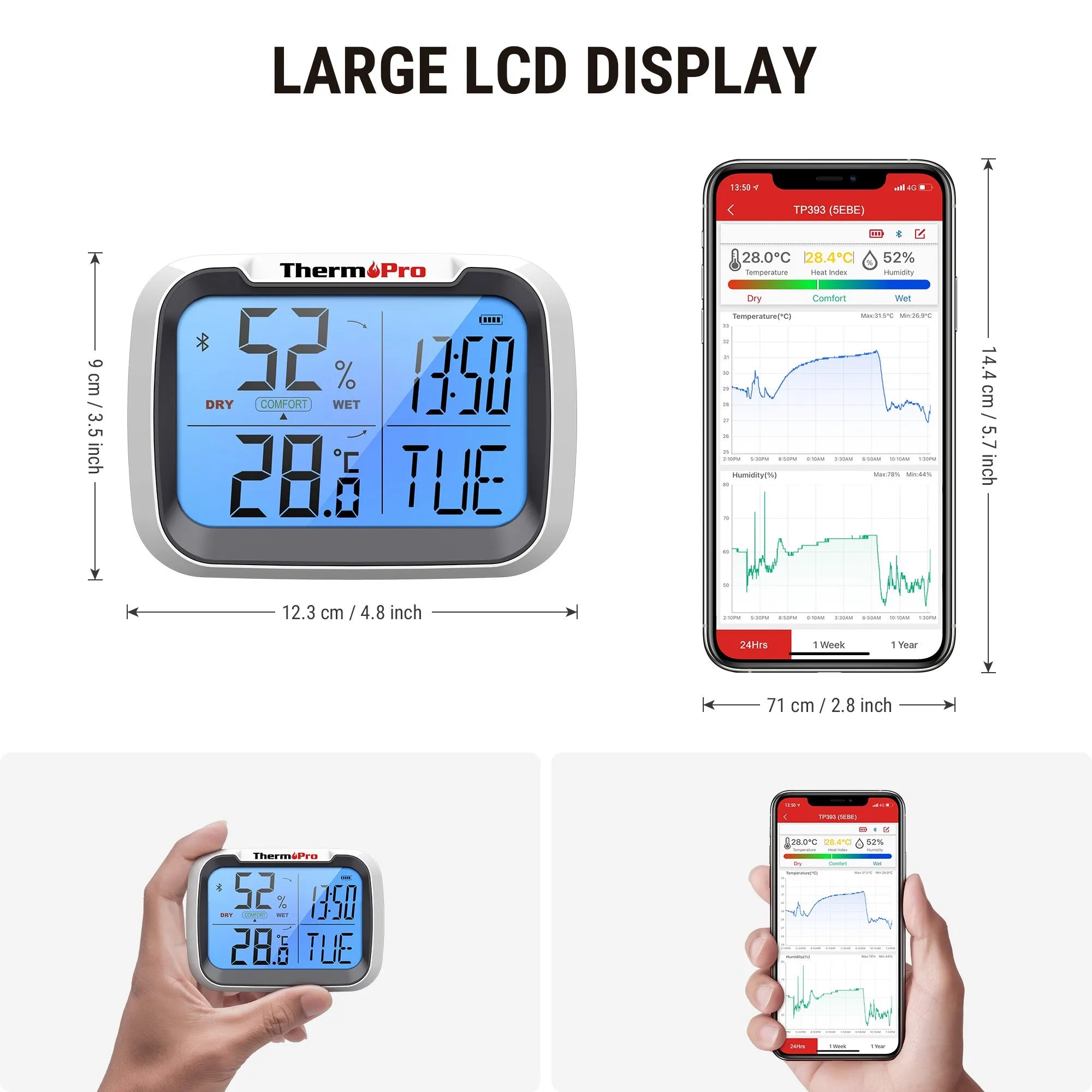 ThermoPro TP393 Backlight 80M Wireless Bluetooth Household Digital Thermometer Hygrometer APP Monitor Weather Station