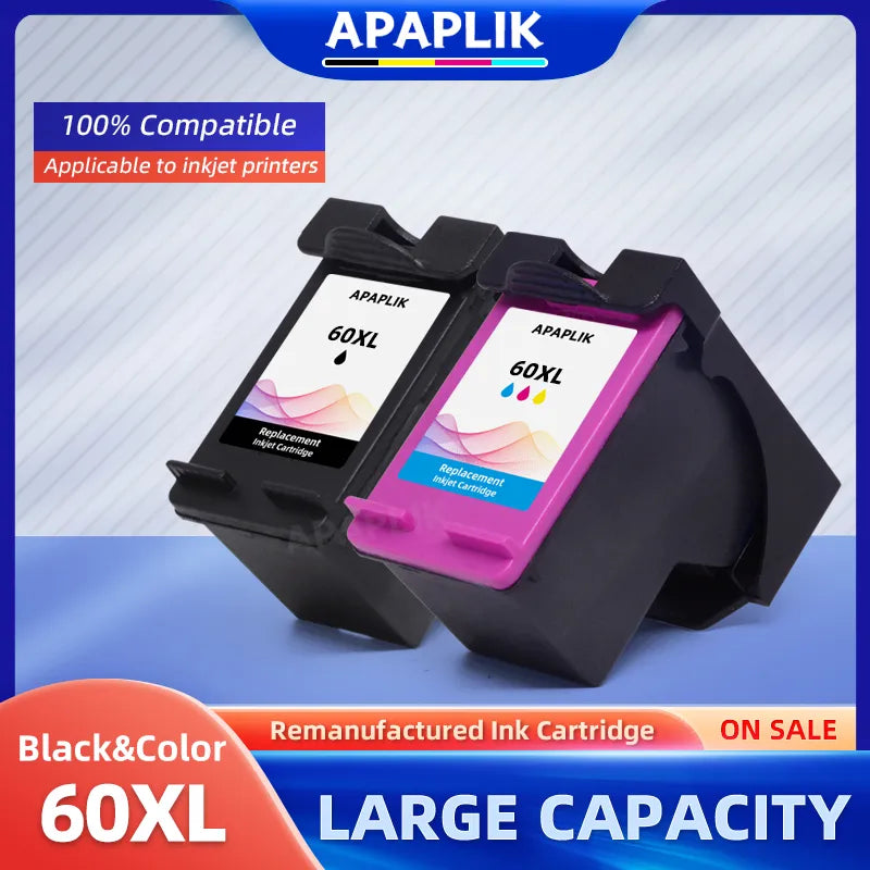 APAPLIK Compatible for HP 60 XL ink cartridge for HP60 60xl Deskjet F2480 F2420 F4480 F4580 F4280 D2660 D2530 PhotoSmart C4680