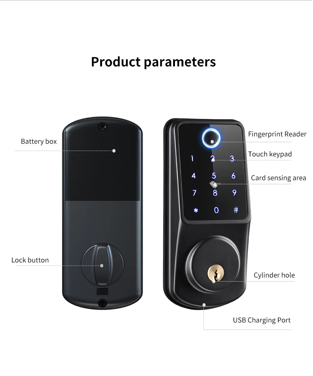 Smart APP Electronic Deadbolt Lock Fingerprint RFID Card Password Code Key Entry Tuya TTLock Smart Door Lock For House Apartment