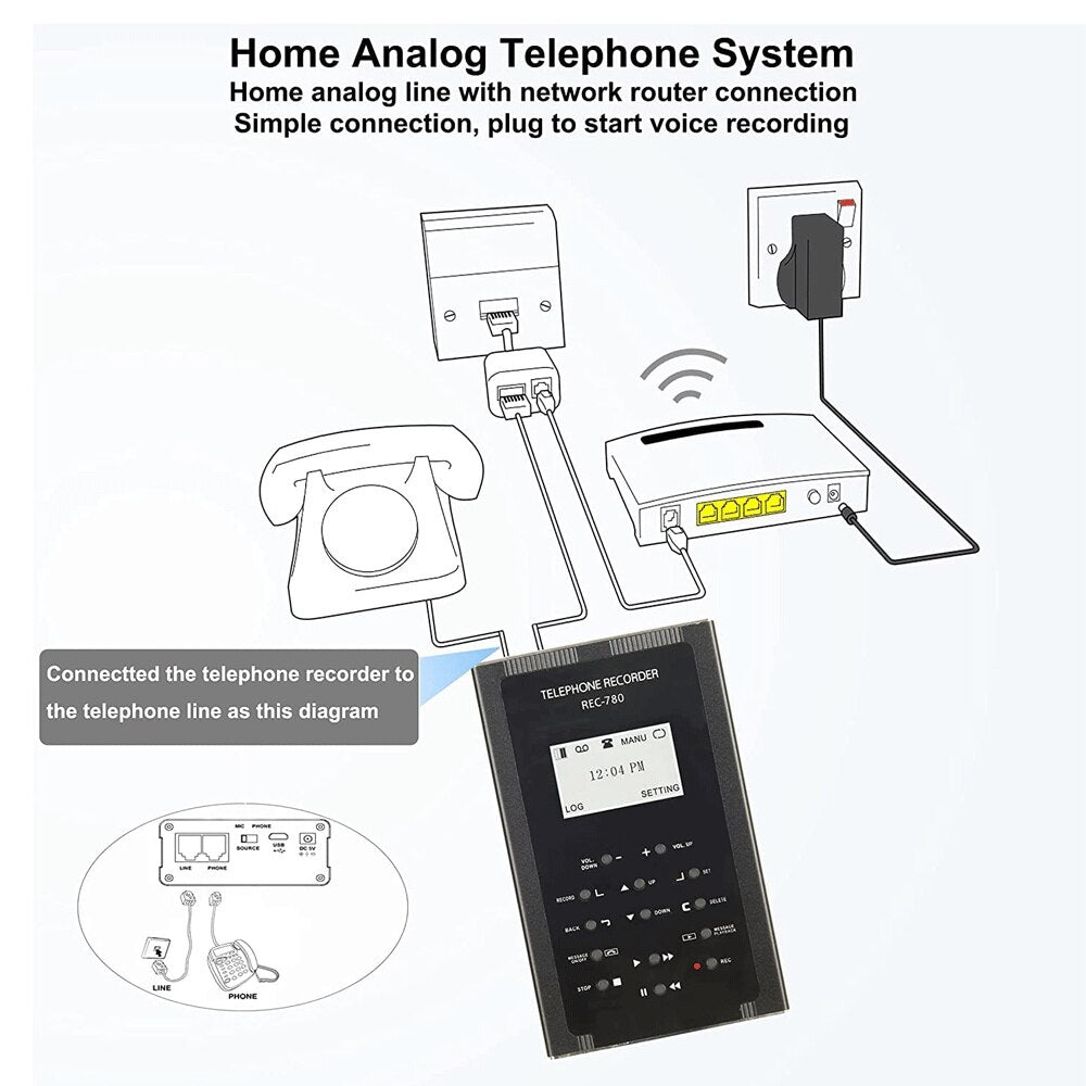 Digital Fixed Telephone Recording Box Whit LCD Display Support SD Card Automatic Recording Portable Landline Phone Call Recorder