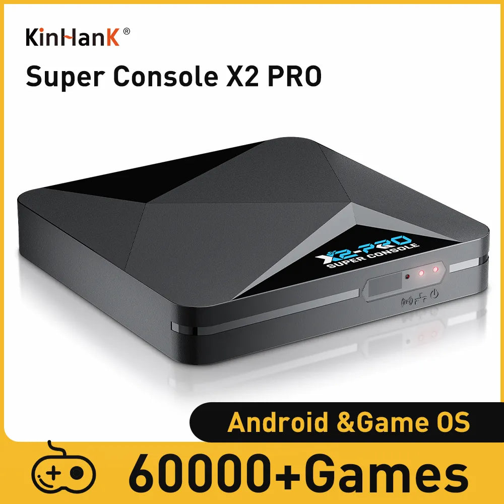 KINHANK Super Console X2 Pro Game Box Retro Video Game Console TV Box 60000 Video Games for ARCADE/MAME/DC/SS with Gamepads