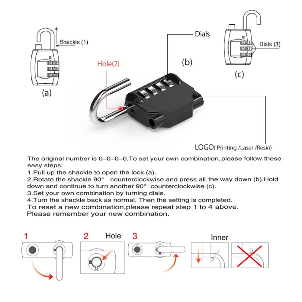 Padlock For Locker Combination 4 Digits Number Combination Lock Splash-proof Anti-corrosion For Toolbox Case Hasp Storage