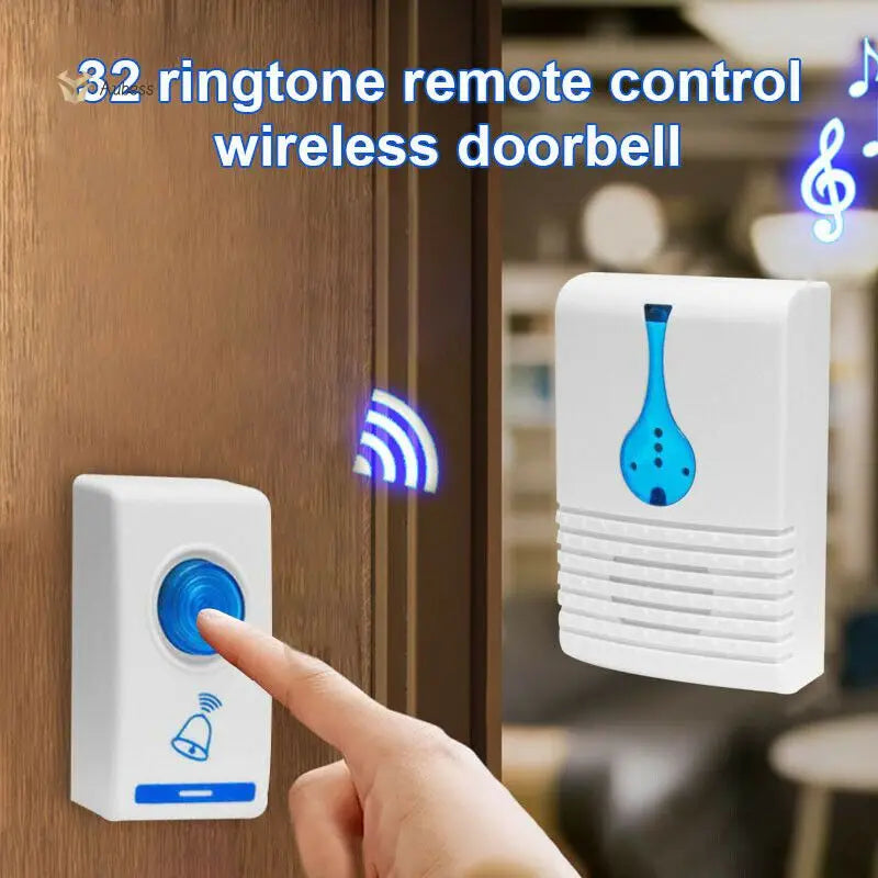 New Home Welcome Doorbell With Led Indication 32 Music+receiver Wireless Remote Doorbell Door Bell Transmitter Self-adhesive