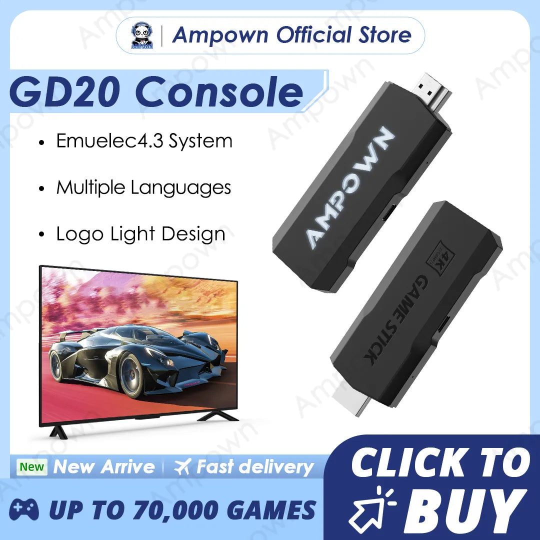 Ampown GD20 Game Console 4K 60fps HDMI Low Latency Output GD10 Ultra GD20 TV Game Stick Portable Retro Console Built-in 70K Game