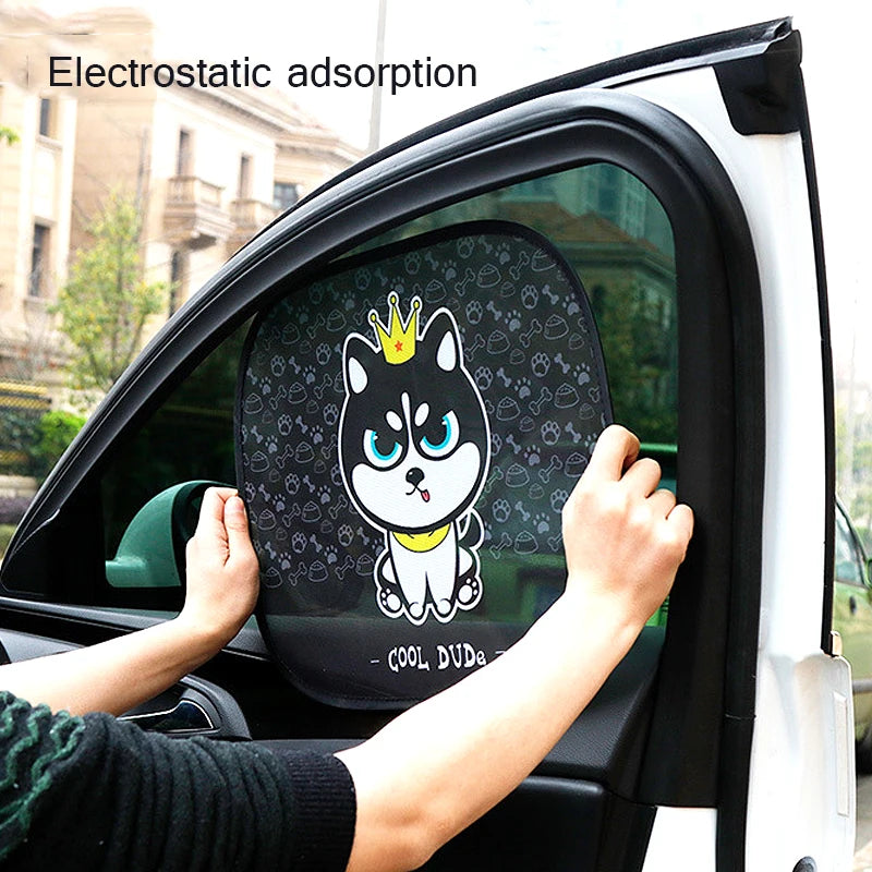 2PC Car Sun Shade UV Protection Mesh Car Window Sunshade  Electrostatic Paste Outdoor Car Accessories Cartoon Curtain For Kids