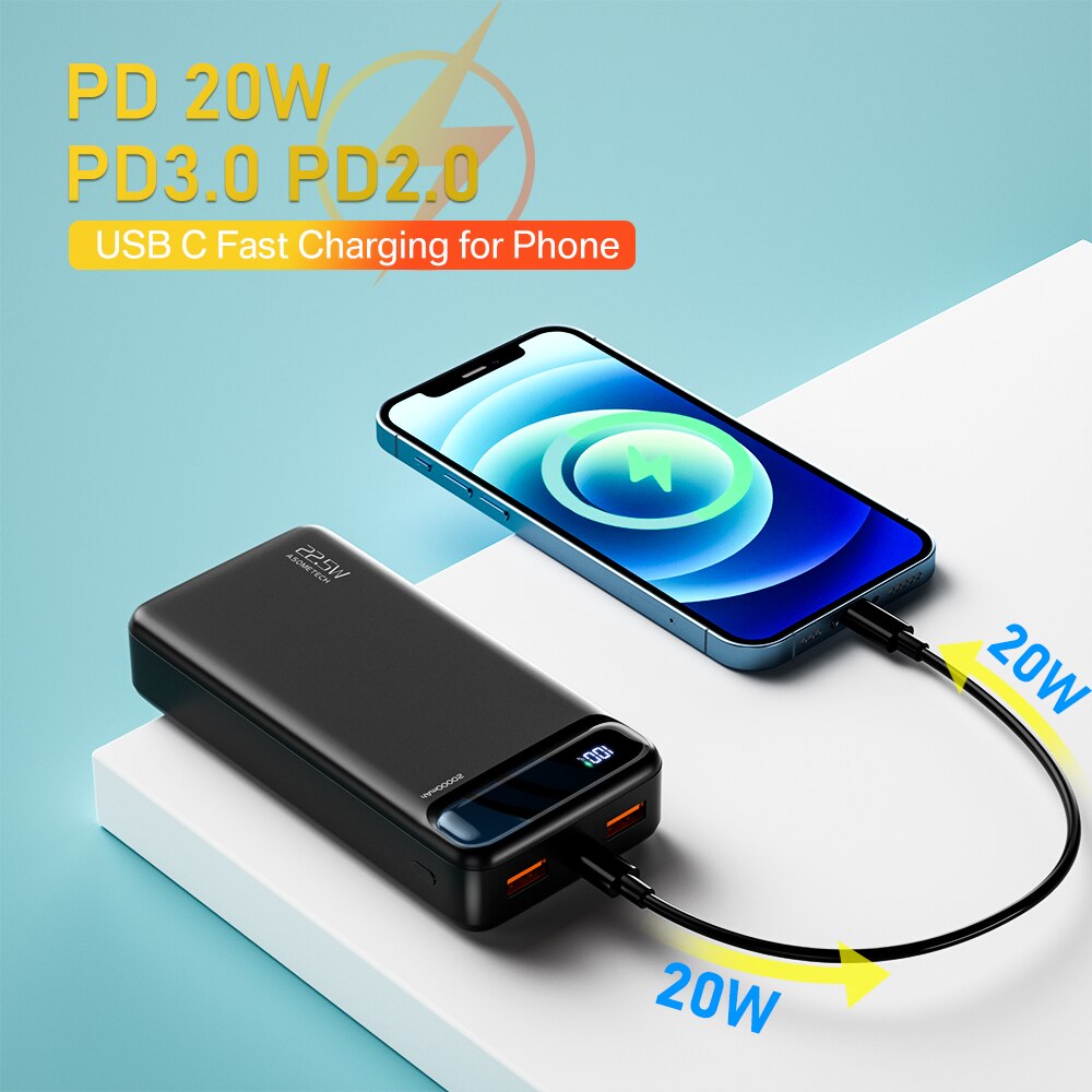 Power Bank 20000mAh Portable Charger External Battery QC PD 3.0 Fast Charging Powerbank 20000 mAh For iPhone 13 Xiaomi Samsung