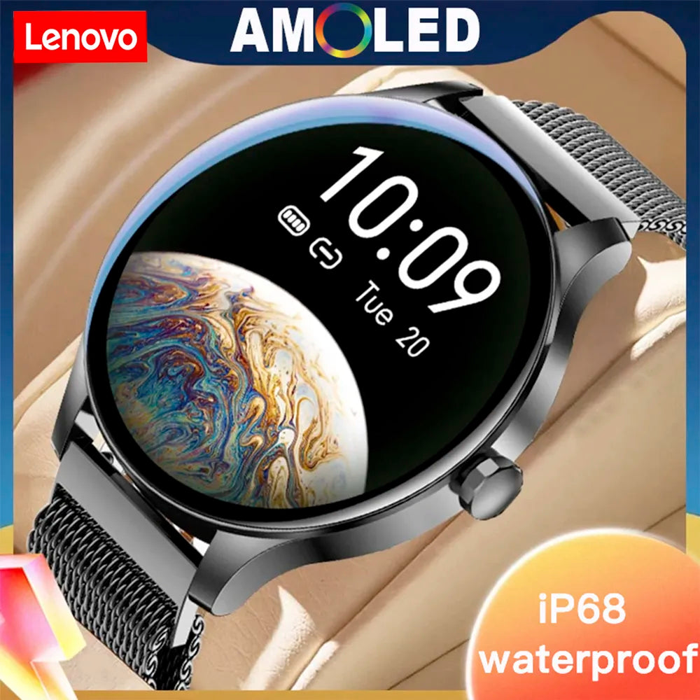 Lenovo 360*360 AMOLED HD Screen Smart Watch Men Women Sport Fitness Tracker SmartWatch IP68 Waterproof Heart Rate Monitor Watch