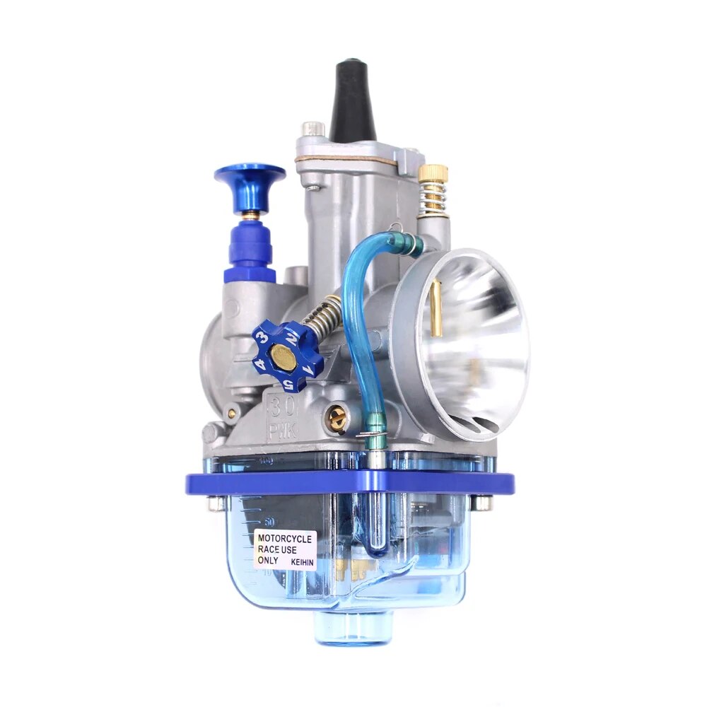 PWK 24 26 28 30 32 34mm Carburetor for 50-250cc Dirt Bike ATV Scooter 2T/4T Motorcycle Carburetor with Bottom Float Bowl Blue