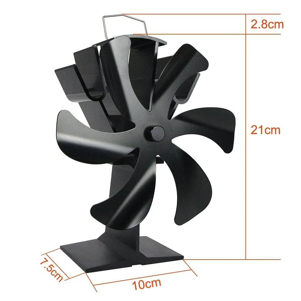 6 Blade Quiet Wood Stove Fan Heat Powered Iron Fireplaces Fan Eco Non Electric with Thermometer for Burning Gas/Pellet/propane