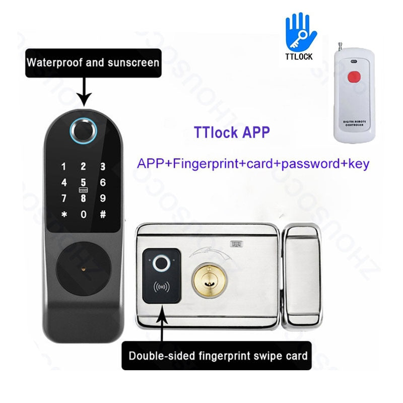Tuya Wifi Smart Door Lock APP Remote Control TTlock Bluetooth Fingerprint Biometric Digital Passcode Card Rim Electronic Lock