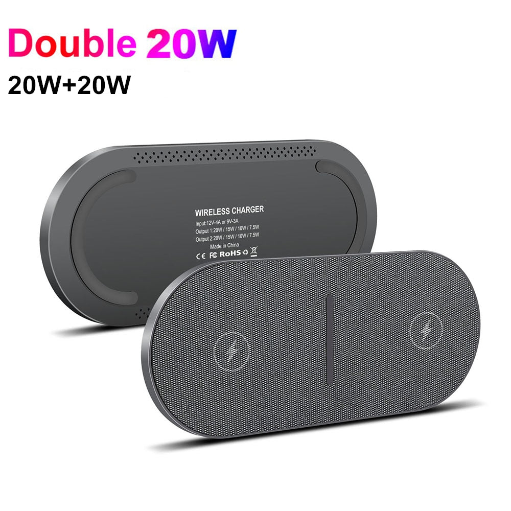 2 In 1 Dual Seat Wireless Charger 40W For iPhone 14 13 12 11 XS XR X 8 Airpods 3 Pro Samsung S22 S21 Double Fast Charging Pad