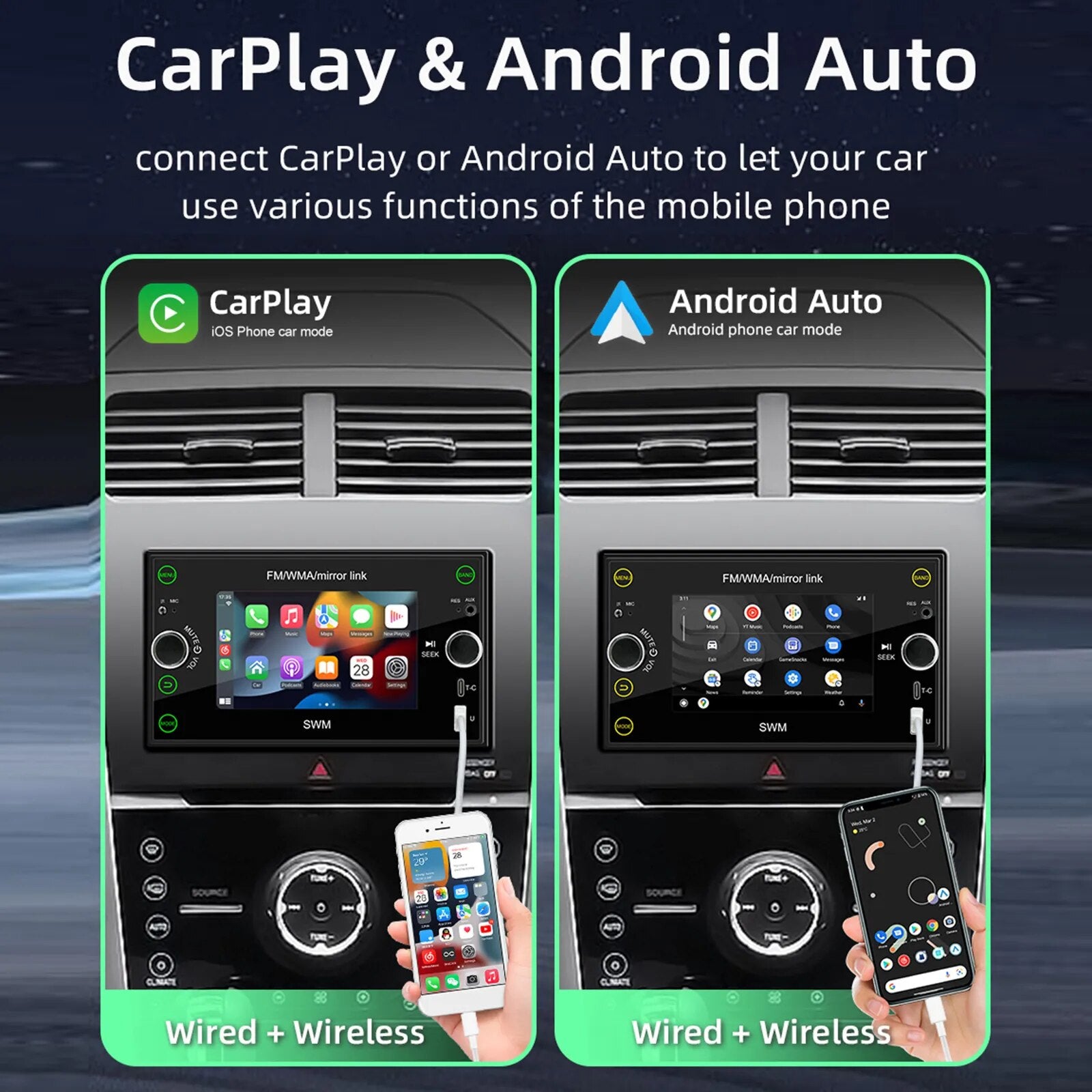 Universal Car GPS Navigation 4.7Inch HD Screen Support Wireless Apple Carplay & Android Auto Car Radio Receiver Mirror Link