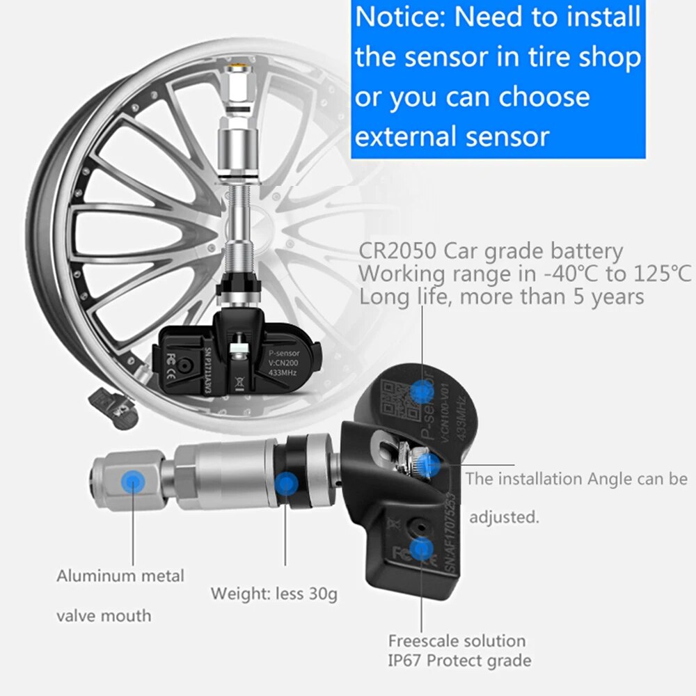 EKIY USB TPMS Tire Pressure Monitoring System for Car Radio Navigation Tyre Internal External Sensors Alarm Monitoring System