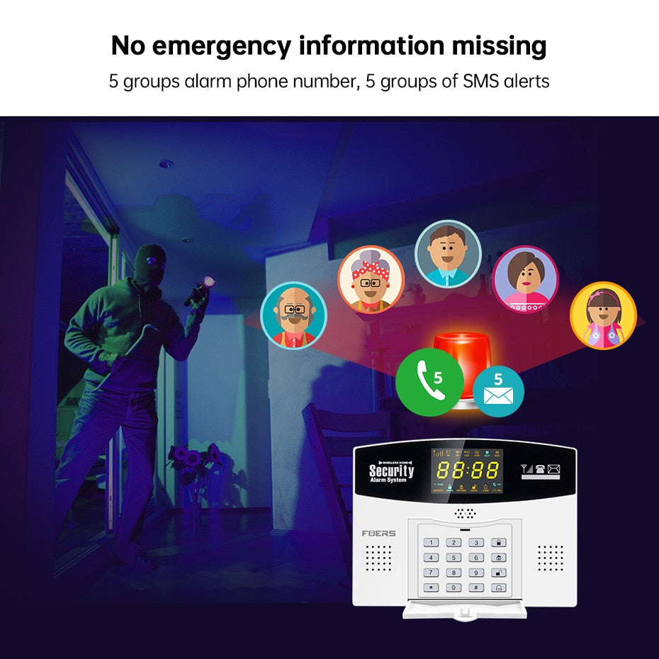 Fuers W210 DIY Tuya Smart Alarm System WIFI Burglar Alarm Smart Home GSM Alarm System  Color LCD Display Security Motion Sensor