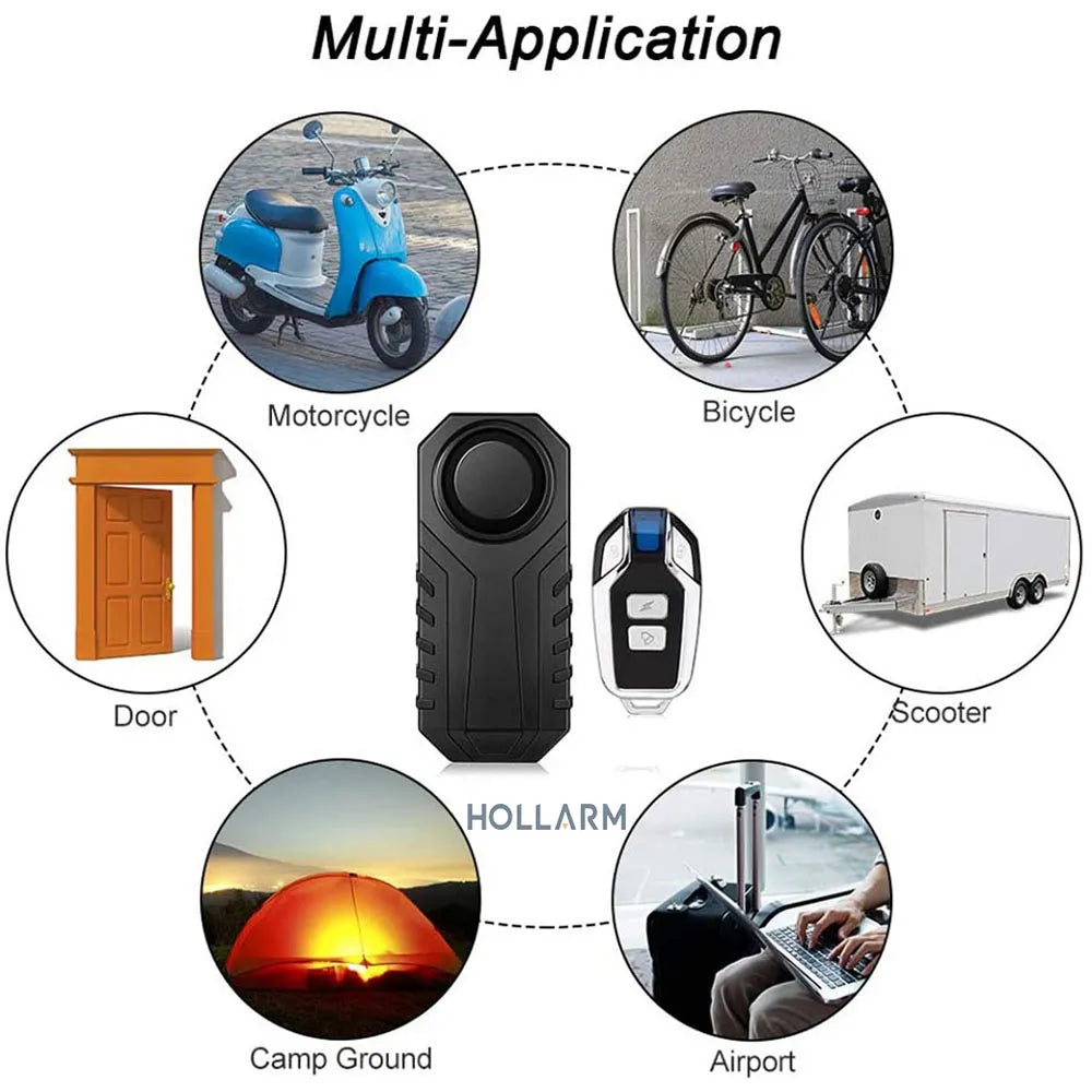 Hollarm Wireless Bicycle Vibration Alarm IP55 Waterproof Motorcycle Alarm Remote Control Anti-theft Bike Detector Alarm System