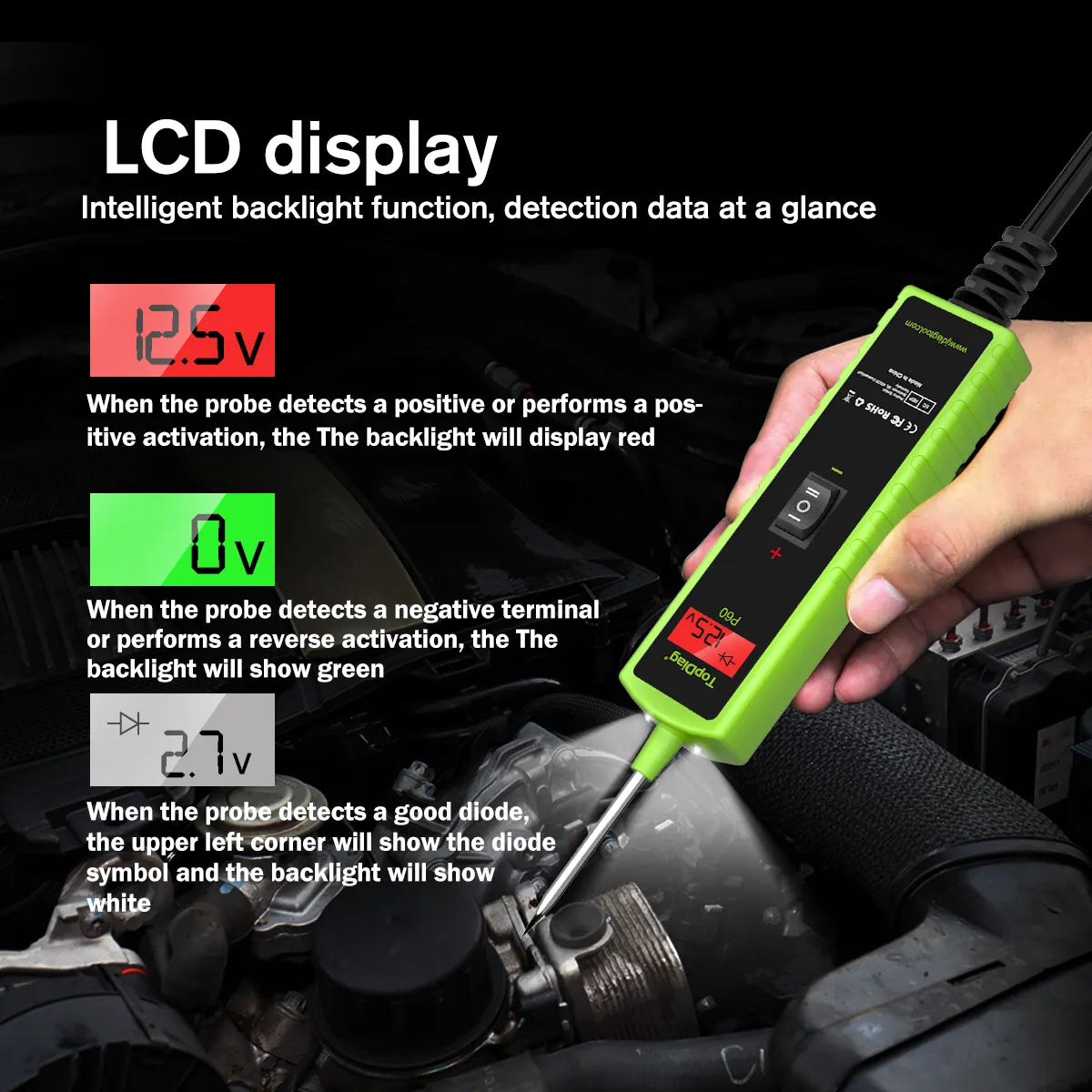 Topdiag P60 Car Electrical System Tester Automotive Power Circuit Probe Tester 12V 24V Battery Tester Auto Diagnostic Tool