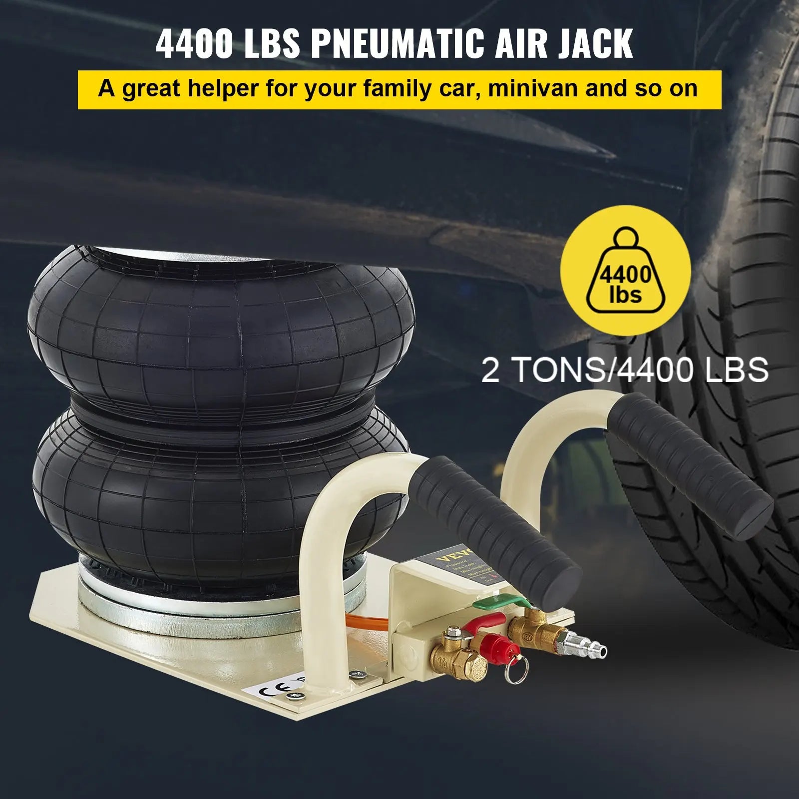 Pneumatic Jack 2 Ton/4400 LBS Air Bag Jack Triple Bag Air Jack for Vehicle Extremely Fast Lifting Action