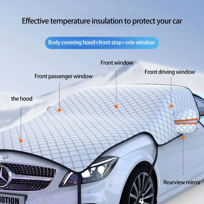Goramsay 7-Layer Thicken Car Snow Cover Extra Large Car Windshield Hood Protection Cover Snowproof Anti-Frost Sunshade Protector