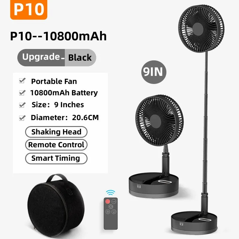 P10 Portable Folding Fan 10800mAh USB Remote Control Air Cooler Silent Rechargeable Wireless Floor Standing Fan For Outdoor Home