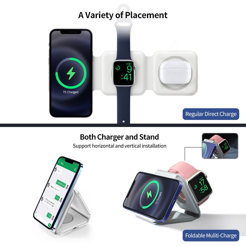 REMAX 15W Magnetic Wireless 14 Charger for Iphone 14promax 13 12  Apple Airpods Pro iWatch Portable Foldable Fast Charging Dock