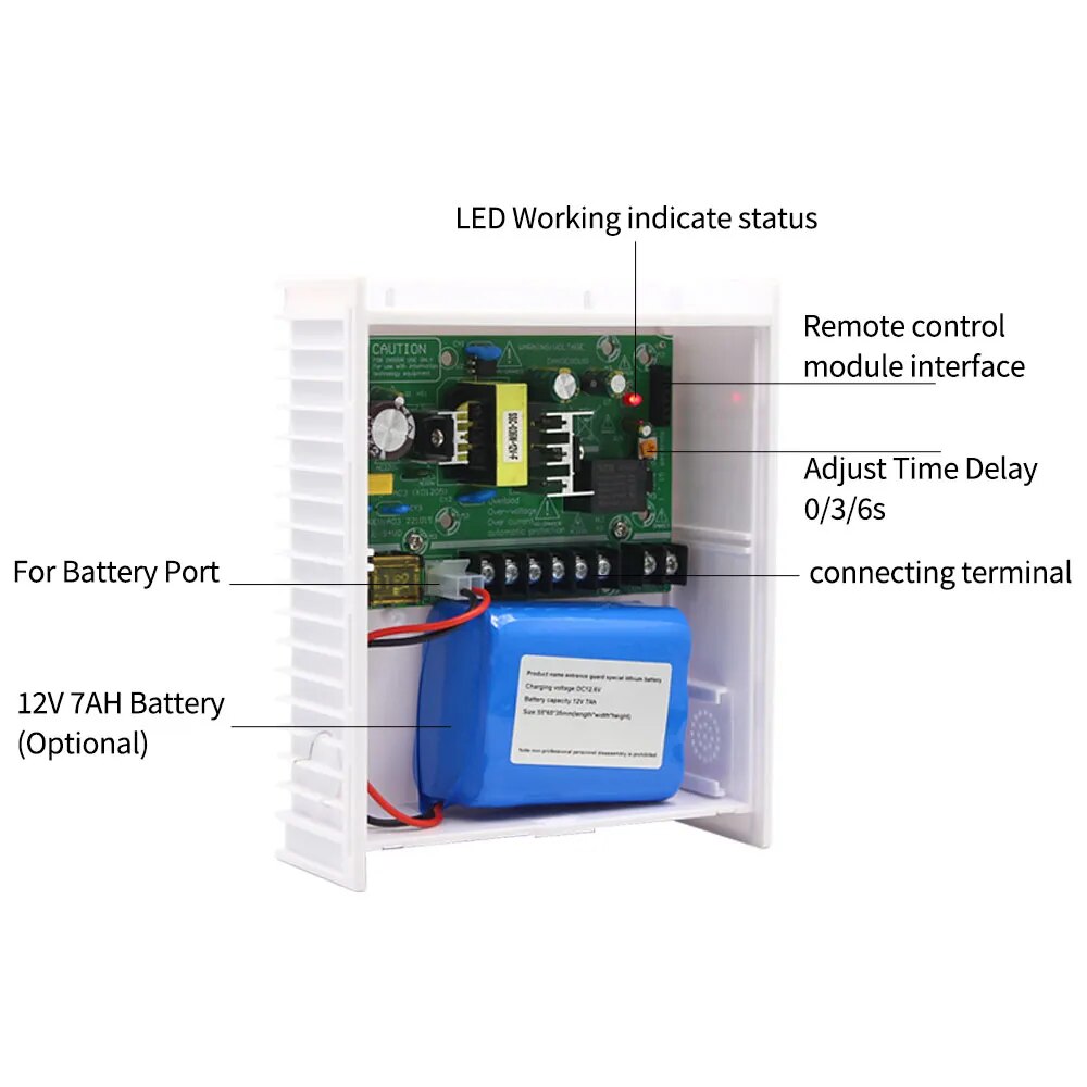 DC 12V 2A/3A/5A Power Supply w/ Backup Battery Interface RFID card Access Control System Power Supply AC 100~240V
