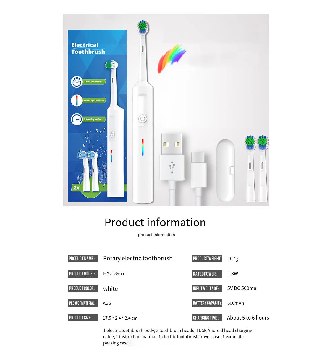 Electric Toothbrush Rotary Round Head Adult Soft Bristle Induction Automatic Men's And Women's Couples Set Compatible With Orab
