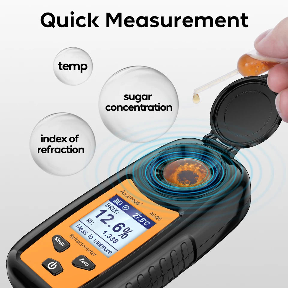 Aicevoos Digital Refractometer Brix Meter Sugar Content Measuring Instrument Fruit Juice Beverage Wine Beer 0-35% Range