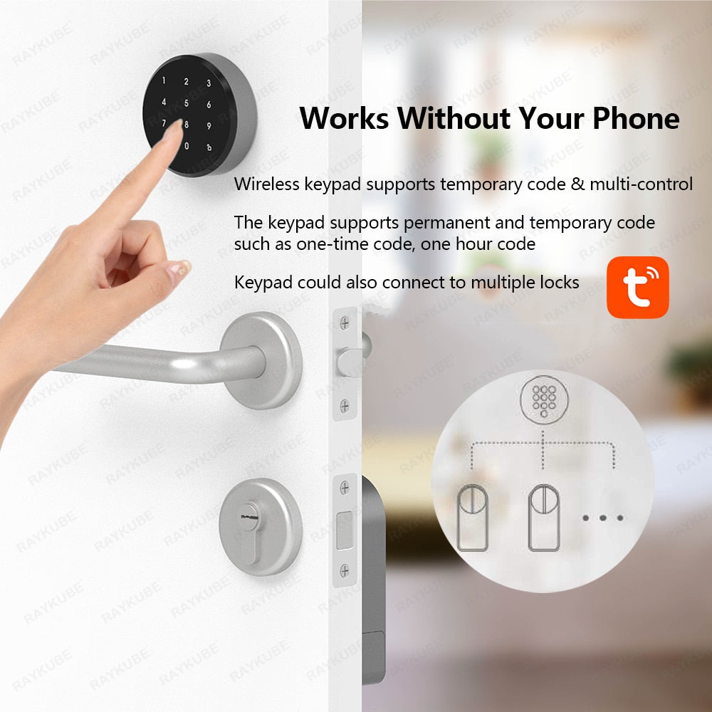 RAYKUBE A1 Pro Max Tuya BEL Smart Door Lock Set with Fobs/ Keypad/ Smart Key Tuya Remote Unlock Work with Alexa Google Assistant