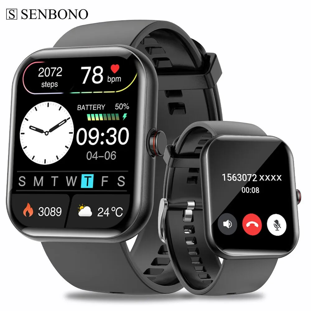 SENBONO 2023 Voice Calling Smart Watch Men Women Sports Health Blood Oxygen Heart Rate Monitor Smartwatch for IOS Android Xiaomi