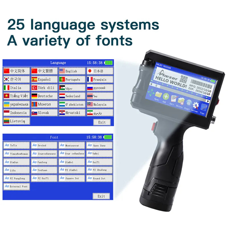 Phezer P15 QR Bar Batch Code Date Number Logo Expiry Date Label Printer 12.7mm Handheld Inkjet Printer 25 Languages Portable