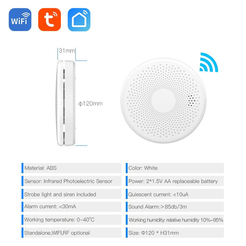2 in 1 Version WiFi Tuya Smart Co & Smoke Detector Alarm Carbon Monoxide Parlor Room Kitchen Shop Fire PIR Sound Sensor Alert