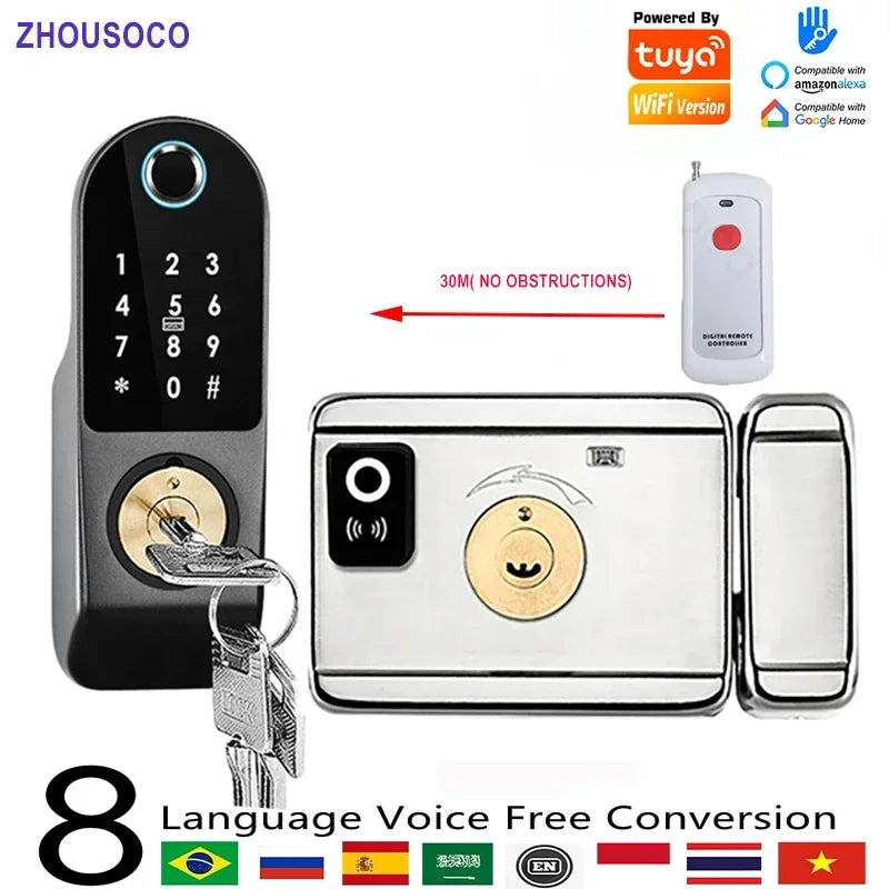 Tuya Wifi Smart Door Lock APP Remote Control TTlock Bluetooth Fingerprint Biometric Digital Passcode Card Rim Electronic Lock