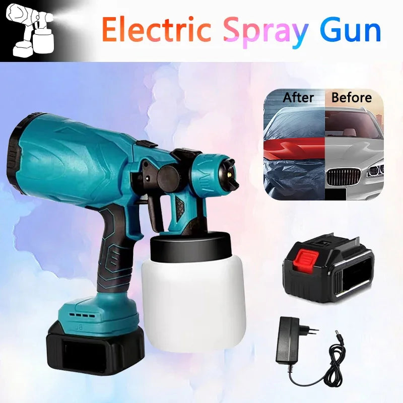 Electric Spray Gun Cordless Paint Sprayer Auto Furniture Steel Coating Airbrush Compatible For Makita 18V Battery