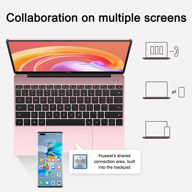2021HUAWEI MateBook 13 Laptop i5-1135G7/i7-1165G7 16GB 512GB Netbook 13 Inch 2K Touchscreen Iris Xe Graphics Notebook WIFI6 Pink