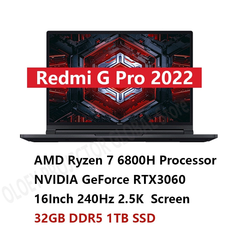 Xiaomi Redmi G Pro Gaming Laptop 2022 AMD R7 6800H Geforce RTX 3060 GPU 16GB/32GB RAM 512GB/1TB SSD 16.1Inch 240Hz  Game Noteboo