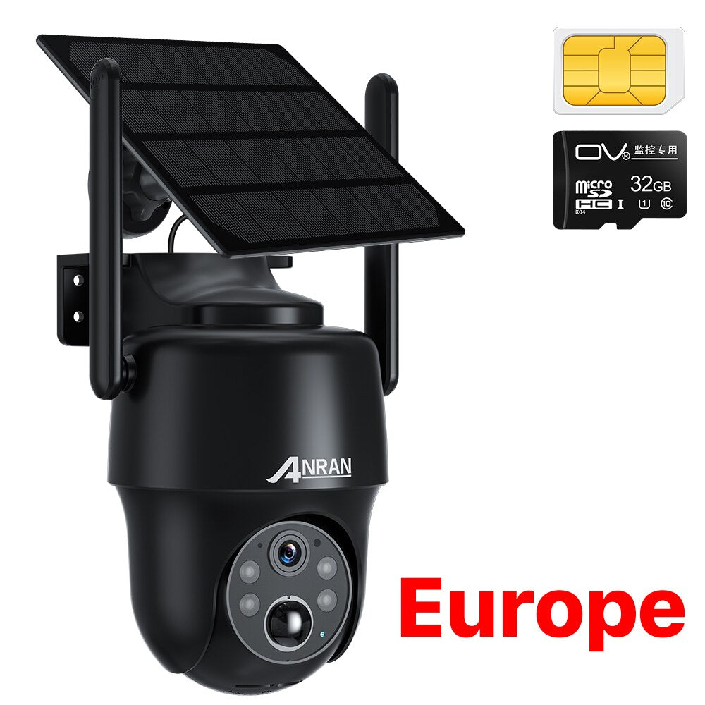 ANRAN 4G LTE Security Camera SIM Card 2K Solar Panel Outdoor Surveillance Battery Two-way Audio Wireless PTZ PIR Human Detection